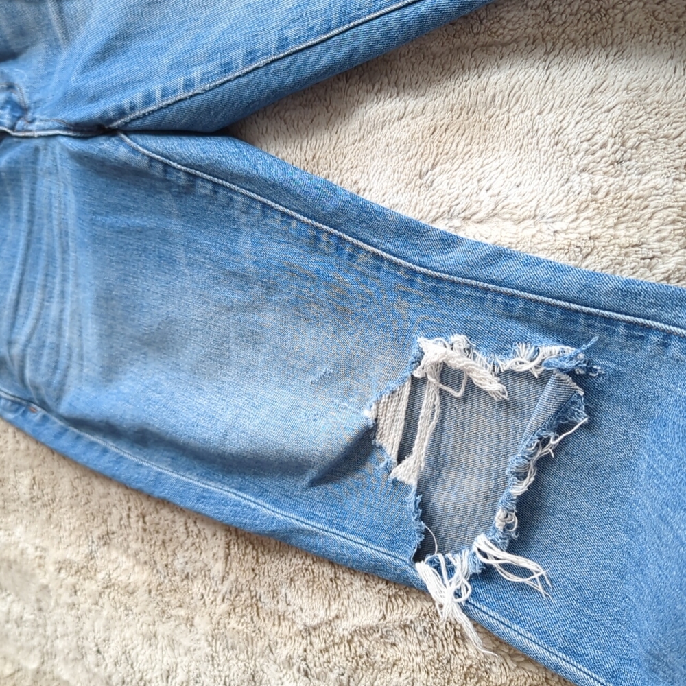 Madewell Distressed The High Rise Slim Boyfriend Raw Hem Blue Jean Size 25 - Picture 6 of 7